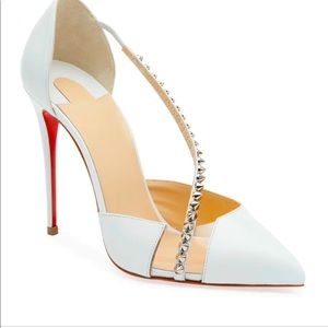 Firm price -Christian Louboutin cross spike white leather heels 39.5 100mm